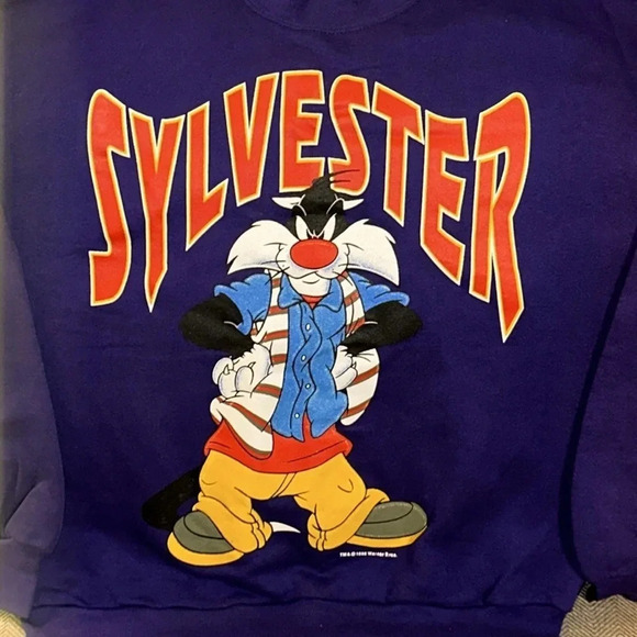 VTG 1996 Warner Bros. Looney Tunes Sylvester Crewneck Sweatshirt LARGE - Picture 4 of 12
